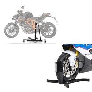 Set: Zentralständer KTM 1290 Super Duke / R 17-19 Motorradheber Power-Evo + Motorradwippe Easy-Plus Motorradständer bis 21 Zoll schwarz-matt_1