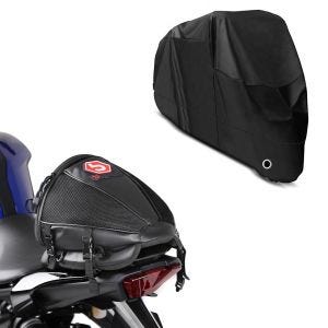 Set: Hecktasche Race passend für Soziussitz in schwarz + Abdeckplane XL Abdeckhaube in schwarz