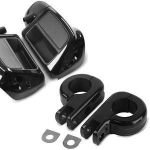 Set: Carénage des jambes compatible avec Harley Davidson Touring Modeelle 2014-23-24 Craftride avec prise d'air noir + Support repose pieds HF1 pour pare cylindre 32mm compatible avec Harley Davidson noir Craftride