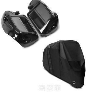 Set: Beinschild für Harley Touring Modelle 2014-2021 belüftet schwarz + Abdeckplane XXXL Abdeckhaube in schwarz_1