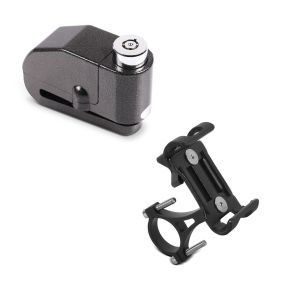Set: Antivol bloque disque Alarme 110dB BS-Motoparts Moto antivol noir + Support smartphone SH5 de moto en aluminium téléphone