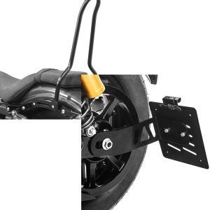Set: Sissy bar compatible avec Yamaha XV 950/R14-20 Tampa noir + Support de plaque latérale compatible avec Yamaha XV 950/R 14-20 noir