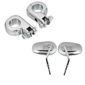 Set: Fussrasten-Halter HF1 für Sturzbügel 32mm chrom + Spiegel CS22 für Harley-Davidson Modelle chrom_1