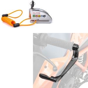 Set: Antivol bloque disque Alarme moto avec câble de rappel + Protections de levier frein et embrayage Aluminium X6 Noir