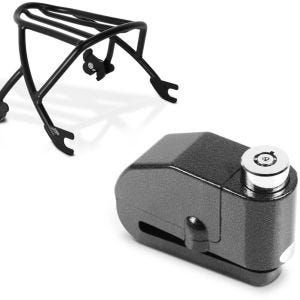 Set: Gepäckträger Solo Rack Abnehmbar für Harley Sportster 04-20 schwarz + Bremsscheibenschloss Alarm 120dB BS-Motoparts Diebstahlschutz schwarz_1