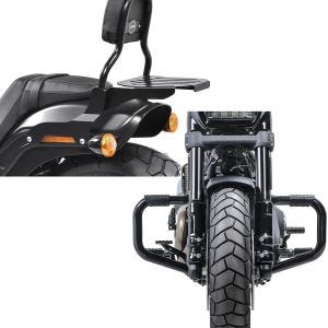 Set: Sissy Bar CL Fix für Harley Fat Bob / 114 18-21 mit Gepäckträger + Sturzbügel Mustache II für Harley Softail Fat Bob 114 18-21 schwarz_1