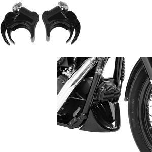 Set: Windschild Klammern 49mm passend für Harley Davidson 05-23 Windschutzscheiben schwarz Craftride + Bugspoiler passend für Harley Davidson Dyna Modelle 06-17 Craftride schwarz