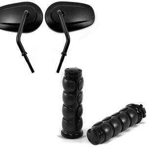 Set: Spiegel CS22 für Harley-Davidson Modelle schwarz + Lenker-Griffe 1" Zoll CG3 CNC Alu für Harley- Kawasaki Yamaha Suzuki_1