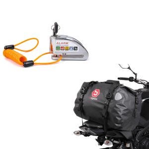 Set: Hecktasche Drybag TB40 Wasserdicht Volumen 40l + Bremssscheibenschloss Alarm mit Erinnerungskabel Diebstahlschutz_1
