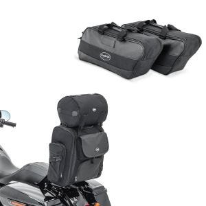 Set: Moto Sissy Bar Sacoche arrière Craftride SXL avec Sac Rouleau en noir + Sac Intérieur Valise Latérale compatible avec Harley Davidson Street Glide Special 15-23 Craftride 19Ltr noir