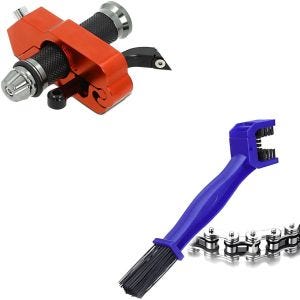 Set: Serrure de sécurité de levier de frein/antivol PT22 orange + Brosse de nettoyage chaîne moto bleu 