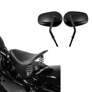 Set: Motorrad Bobber Solositz Craftride mit Grundplatte in schwarz + Motorrad Spiegel Craftride CS22 passend für Harley Davidson Modelle schwarz