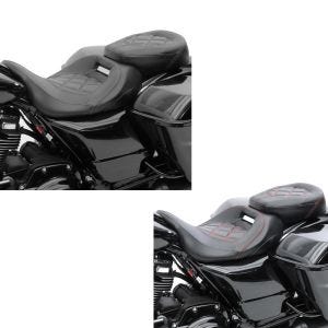Set: Selle compatible avec Harley Davidson Touring 09-24 Siège Craftride RH3 noir + Selle compatible avec Harley Davidson Touring 09-24 Siège Craftride RH3 noir-rouge