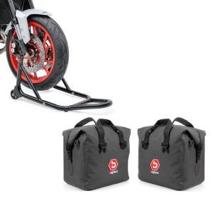 Set: Aluminium Koffer Innentasche für BMW R 1250 GS / Adventure 19-21 + Montageständer Vorderrad mit gummierten Aufnahmen Motorradheber vorne_1