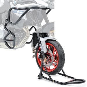 Set: Pare carter Set compatible avec BMW F 850 GS/F 750 GS 18-23 haut et bas crashbar + Béquille d'atelier roue avant Front