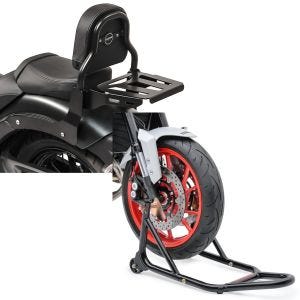 Set: Sissy Bar XS3 passend für Kawasaki Vulcan S / Café 15-24 mit Gepäckträger + Montageständer Vorderrad mit gummierten Aufnahmen Motorradheber vorne