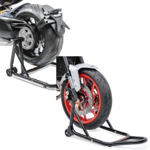 Set: Einarmständer Triumph Speed Triple / R 97-20 Montageständer + Montageständer Vorderrad mit gummierten Aufnahmen Motorradheber vorne_1