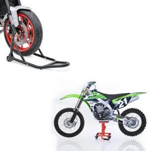 Set: Montageständer Rangierhilfe inkl Rollen Cross Mover M Motorcross or + Montageständer Vorderrad mit gummierten Aufnahmen Motorradheber vorne