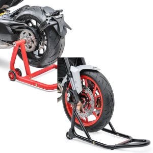 Set: Einarmständer passend für Ducati Hypermotard 950 / SP 19-24 Montageständer Single Constands + Montageständer Vorderrad mit gummierten Aufnahmen Motorradheber vorne