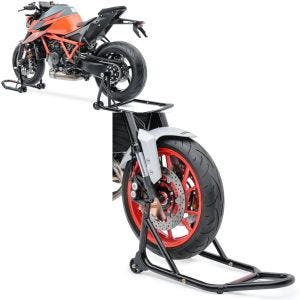 Set: Béquille d'Atelier monobras set compatible avec KTM 1290 Super Duke / R 14-23 + Béquille d'atelier roue avant Front
