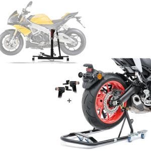 Set: Lève moto centrale compatible avec Aprilia Tuono V4 1100 Factory 15-24 Power-Evo + Béquille de Range Arrière Mover I Universel noir