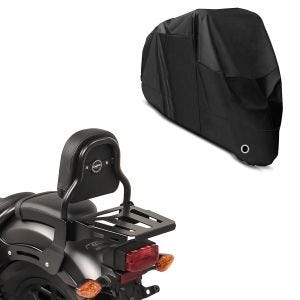 Set: Sissy Bar XS3 passend für Honda Rebel 500 CMX 17-24 mit Gepäckträger schwarz + Abdeckplane XL Abdeckhaube in schwarz