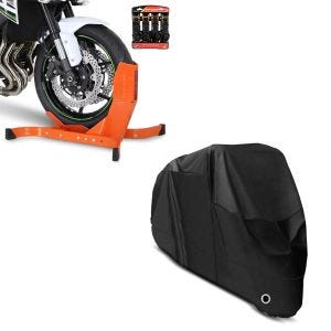 Set: Easy Plus - Motorradwippe inklusive 4-fach Spanngurt-Set orange + Abdeckplane XL Abdeckhaube in schwarz_1