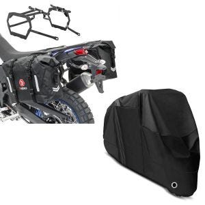 Set: Sacoches cavalières Set WP8 compatible avec Yamaha Tenere 700 19-24 avec supports + Housse Moto XL Bache moto imperméable en noir