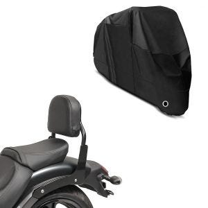Set: Sissy Bar XS3 compatible avec Kawasaki Vulcan S/Café 15-24 noir + Housse Moto XL Bache moto imperméable en noir