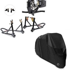 Set: Set SM11 Montageständer Motorradheber Set und Motorradwippe Easy Plus + Abdeckplane XL Abdeckhaube in schwarz_1