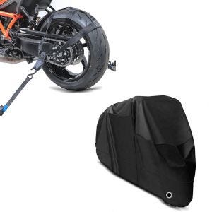 Set: Hinterrad Zurrgurt mit 4x Ratschen-Spanngurten Set Abspanngurt + Abdeckplane XL Abdeckhaube in schwarz_1