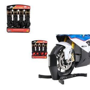 Set: Easy Plus - Motorradwippe inklusive 4-fach Spanngurt-Set für Anhänger + Spanngurt Set mit Ratsche und Haken inkl 4x Zurrschlaufe in schwarz_1