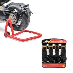Set: Einarmständer KTM 1290 Super Duke / R 14-21 Montageständer Single-One + Spanngurt Set mit Ratsche und Haken inkl 4x Zurrschlaufe in schwarz_1