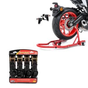 Set: Rangierhilfe Montageständer Hinterrad Mover 2 universal rot + Spanngurt Set mit Ratsche und Haken inkl 4x Zurrschlaufe in schwarz