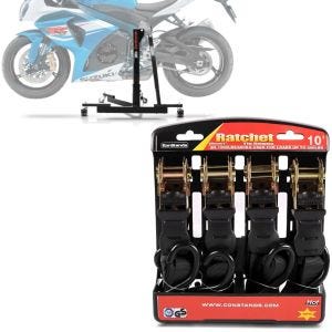 Set: Zentralständer Suzuki GSX-R 1000 09-16 Motorradheber Power-Evo + Spanngurt Set mit Ratsche und Haken inkl 4x Zurrschlaufe in schwarz_1