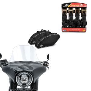 Set: Set Windschutz L + Koffer Innentasche für Harley Sport Glide 18-21 + Spanngurt Set mit Ratsche und Haken inkl 4x Zurrschlaufe in schwarz_1