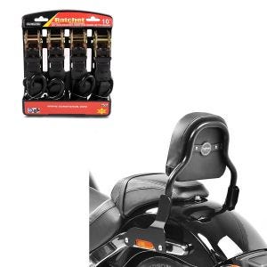 Set: Sissy Bar CSS Fix für Harley- Sport Glide 18-21 schwarz + Spanngurt Set mit Ratsche und Haken inkl 4x Zurrschlaufe in schwarz_1