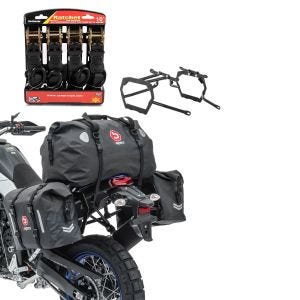 Set: Sacoches cavalières et arrière Set WP8 compatible avec Yamaha Tenere 700 19-24 + Moto Sangle Set avec cliquet et crotchet incl 4x boucles de chargement