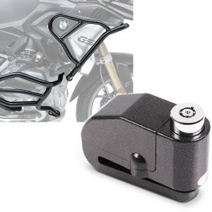 Set: Pare carter Set compatible avec BMW R 1250 GS 19-23 XL8 haut et bas crashbar + Antivol bloque disque Alarme 110dB BS-Motoparts Moto antivol noir