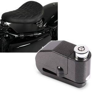 Set: Solo Federsattel mit Grundplatte SG11 schwarz + Bremsscheibenschloss Alarm 110dB BS-Motoparts Diebstahlschutz schwarz