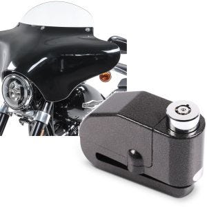 Set: Batwing Verkleidung mit Windschild M passend für Harley Davidson BW8 schwarz-klar + Bremsscheibenschloss Alarm 110dB BS-Motoparts Diebstahlschutz schwarz