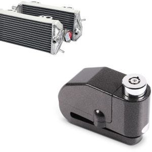 Set: Kühler Radiator passend für Gas Gas EC / MC 200 / 250 / 300 07-17 + Bremsscheibenschloss Alarm 110dB BS-Motoparts Diebstahlschutz schwarz