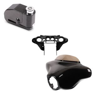 Set: Batwing Verkleidung Komplettset für Harley Touring 1996-2013 + Bremsscheibenschloss Alarm 120dB BS-Motoparts Diebstahlschutz schwarz_1