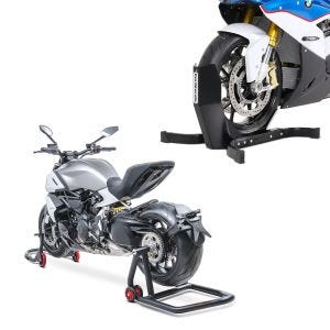 Set: Leve arrière monobras Avant FL compatible avec Ducati Hypermotard 950/SP 19-24 bk + Bloque Roue Easy Plus Bequille Avant pour roues max. 21" noir