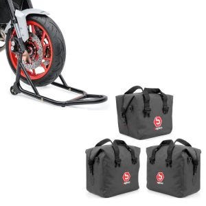 Set: Innentaschen für Aluminium Koffer passend für BMW R 1250 GS / Adventure 19-24 + Montageständer Vorderrad mit gummierten Aufnahmen Motorradheber vorne