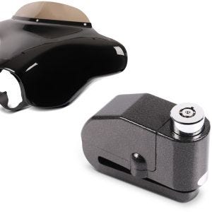 Set: Batwing Verkleidung mit Windschutzscheibe für Harley Touring 96-13 + Bremsscheibenschloss Alarm 120dB BS-Motoparts Diebstahlschutz schwarz_1