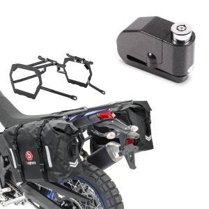 Set: Sacoches cavalières Set WP8 compatible avec Yamaha Tenere 700 19-24 avec supports + Antivol bloque disque Alarme 110dB BS-Motoparts Moto antivol noir