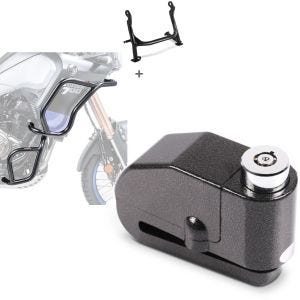 Set: Sturzbügel Hauptständer Set für Yamaha Tenere 700 19-21 oben unten + Bremsscheibenschloss Alarm 120dB BS-Motoparts Diebstahlschutz schwarz_1