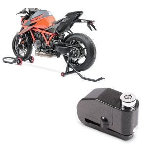 Set: Einarm Montageständer für KTM 1290 Super Duke/ R 14-21 hinten vorne + Bremsscheibenschloss Alarm 120dB BS-Motoparts Diebstahlschutz schwarz_1