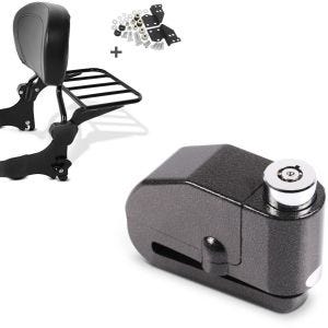 Set: Sissy Bar avec porte bagages avec Kit Fixation compatible avec Harley Davidson Electra Glide Standard 97-08 noir Craftride + Antivol bloque disque Alarme 120dB BS-Motoparts Moto antivol noir